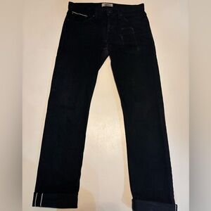 Naked and famous selvaged black faded  denim